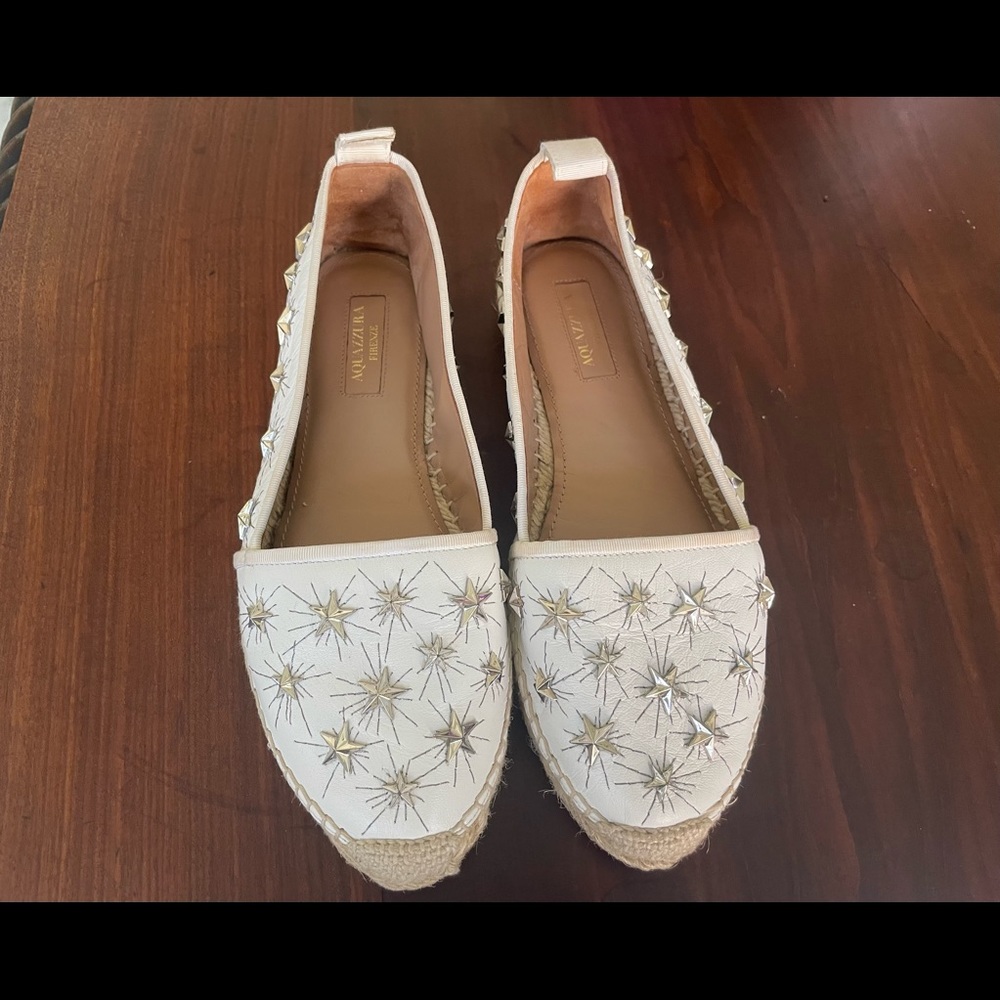 Aquazzura Cosmic Star Leather Espadrilles Sz 6/36.5